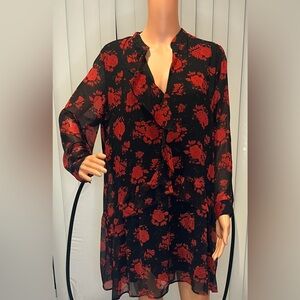 Zara Black and Red Floral Blouse